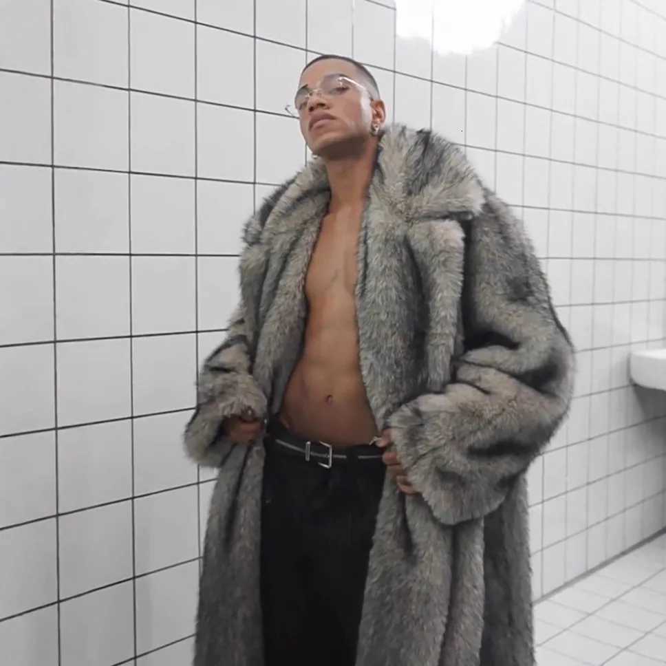 Men Faux Fur Jacket Long Coat Full Length Thick Fluffy Warm Shaggy Outerwear Business Turn Down Collar 2025 Winter Overcoat W251014 - view 3