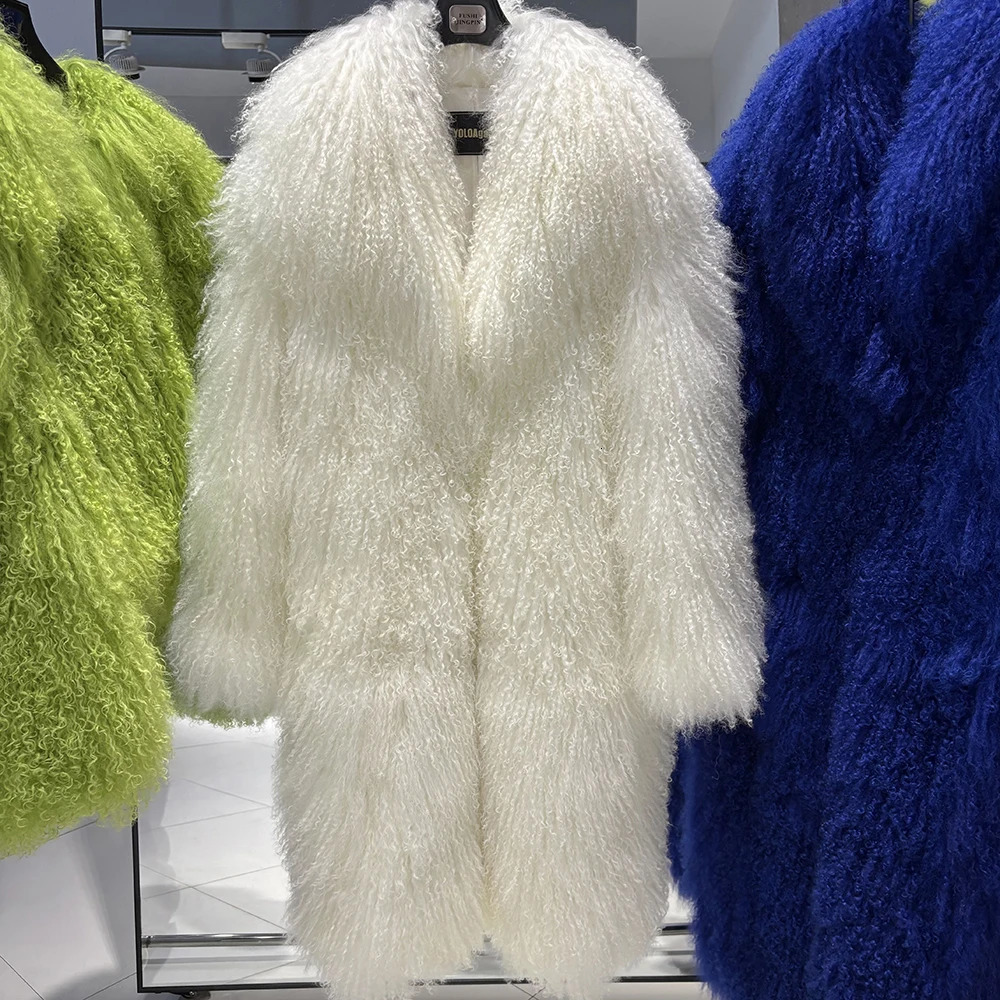 YOLOAgain 2025 Winter Warm TurnDown Collar Mongolia Sheep Fur Jacket Long Women Plus Size 6XL Outerwear 251014