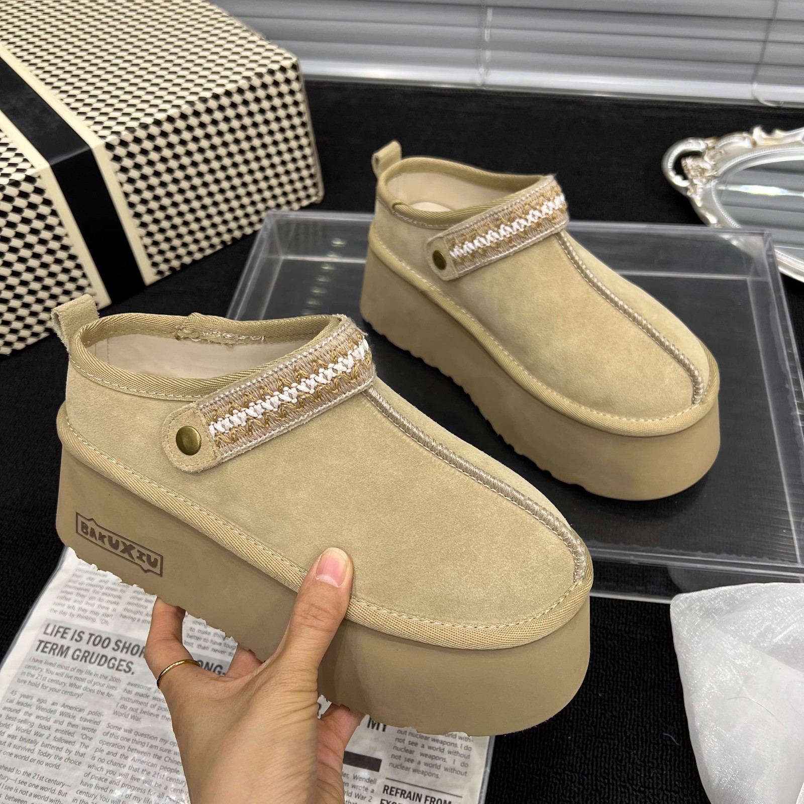 High Quality Suede Platform Women Fashion Boots 2025 Autumn New Design Versatile Height Increasing Casual Shoes Size 35 40 Grey Khaki Chestnut Free Sh