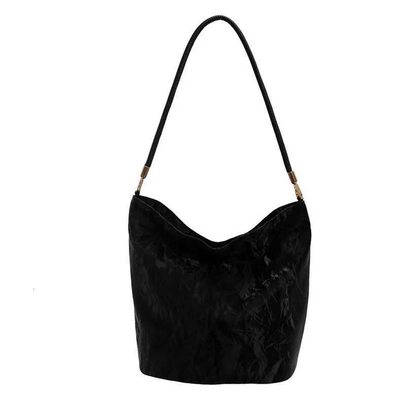 2025 Korean Solid Bucket Bag for Wen Minimalist Shoder Crossbody Purse Fiable Handbag D251014