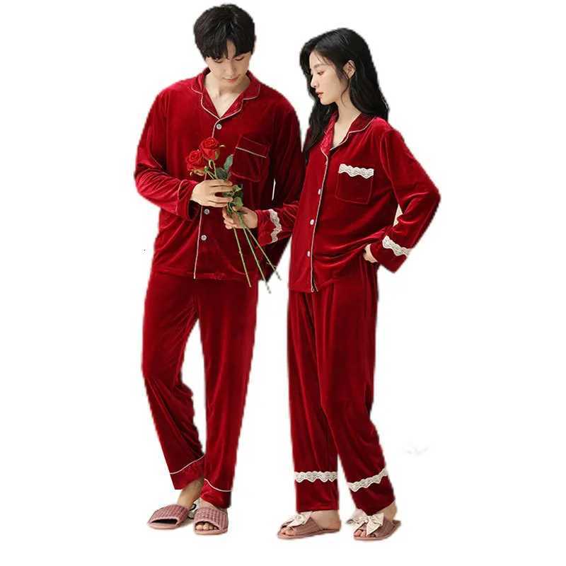 New Couple Pajamas for Women Spring Autumn Winter Gold Velvet Red Bridal Wedding Home Suit Set for Men and Women SetT251014