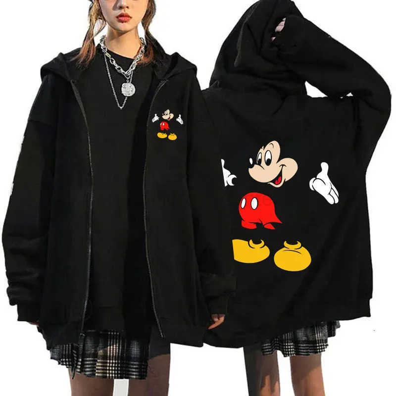 Disney 2025 Womens New Hoaodies Products Mickey Mouse Pattern Sweatshirt Jacket Fall Winter Long Sleeve Oversized Zip Hoodies H251014