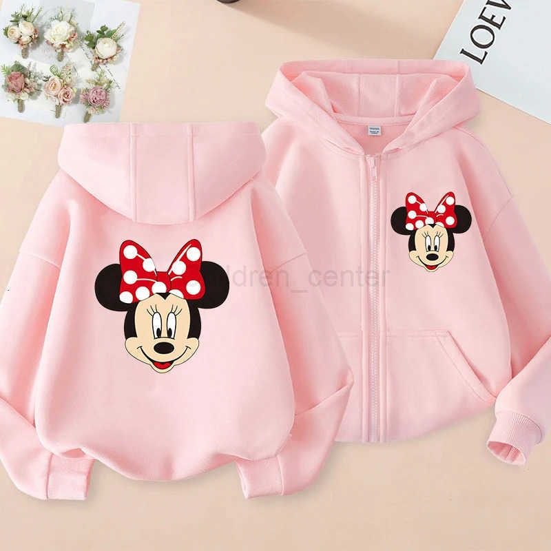 Disney Funny Zip Up Hoodie Kawaii Kids Minnie Mouse Childrens Hoodie Zipper Children Sweatshirt Clothes Kid Girl Boy Top Hoody H2510141
