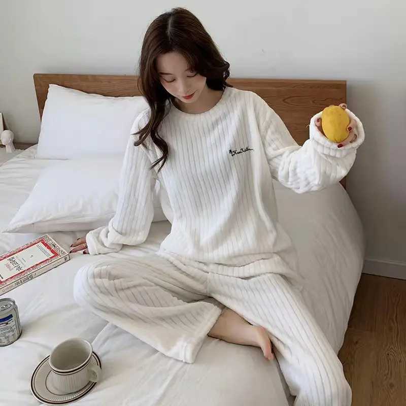 Women Coral Fleece Pajamas Set Winter Flannel Homewear Outfit Loungewear Sleepwear Cozy Warm House Dress Casual Wear Y251013