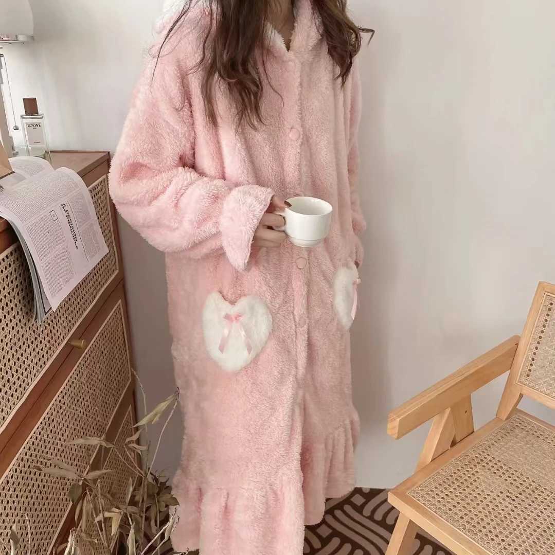 HOTSELLING 2025 Winter Pajamas Robe Lovely Long Ear Pink Hooded Homewear Loungewear Sleepwear Bathrobe Comfy Soft Pajama Party Y251013