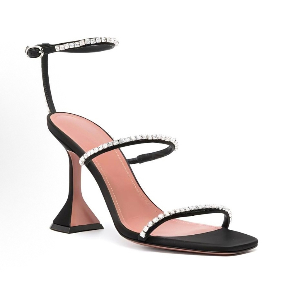 New Designer women sandals Ankle-Wrap Stiletto Sandals 95mm Crystal embellished strap spool Heels heel for slipper women summer luxury Sandals Banquet dress 35-42