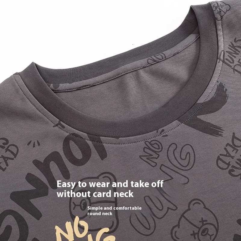 TwoPiece Set Autumn Winter Women Pajamas Men LongSleeved Cartoon Letters Bear Pullover Sleepwear Ladies Big Size HomewearT251014