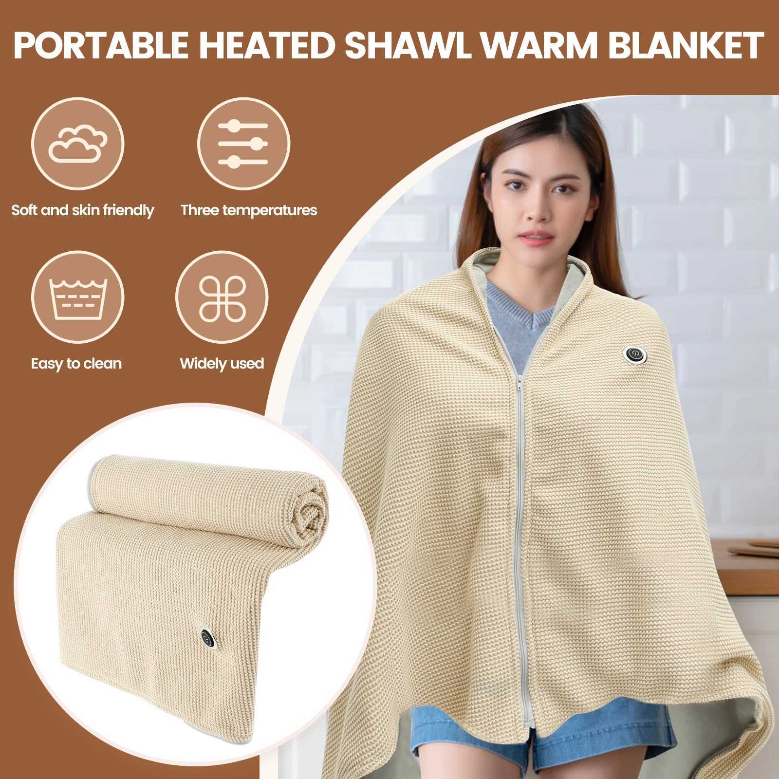 Wearable USB Electric Heated Blanket 3 Heating Levels Fleece Heated Mat Shawl Home Office Warmer Portable Washable Y251014