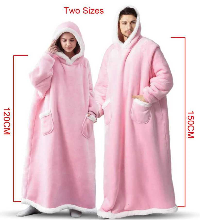 Super Long Flannel Blanket with Sleeves Winter Hoodies Sweatshirt Women Men Pullover Fleece Giant TV Blanket Oversized WF032 Y251013