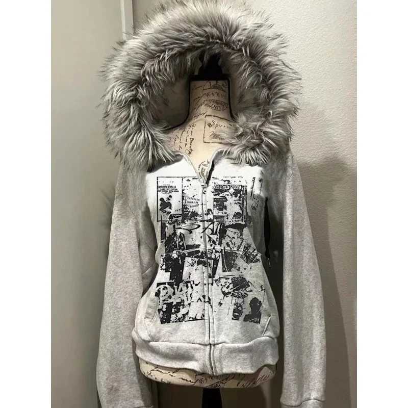 Vintage Sweatshirts 2025 Womens Cloes White Print Tunic Hooded Y2k Coat Streetwear Fashion Casual Hoodies Tops Ropa jer W251014