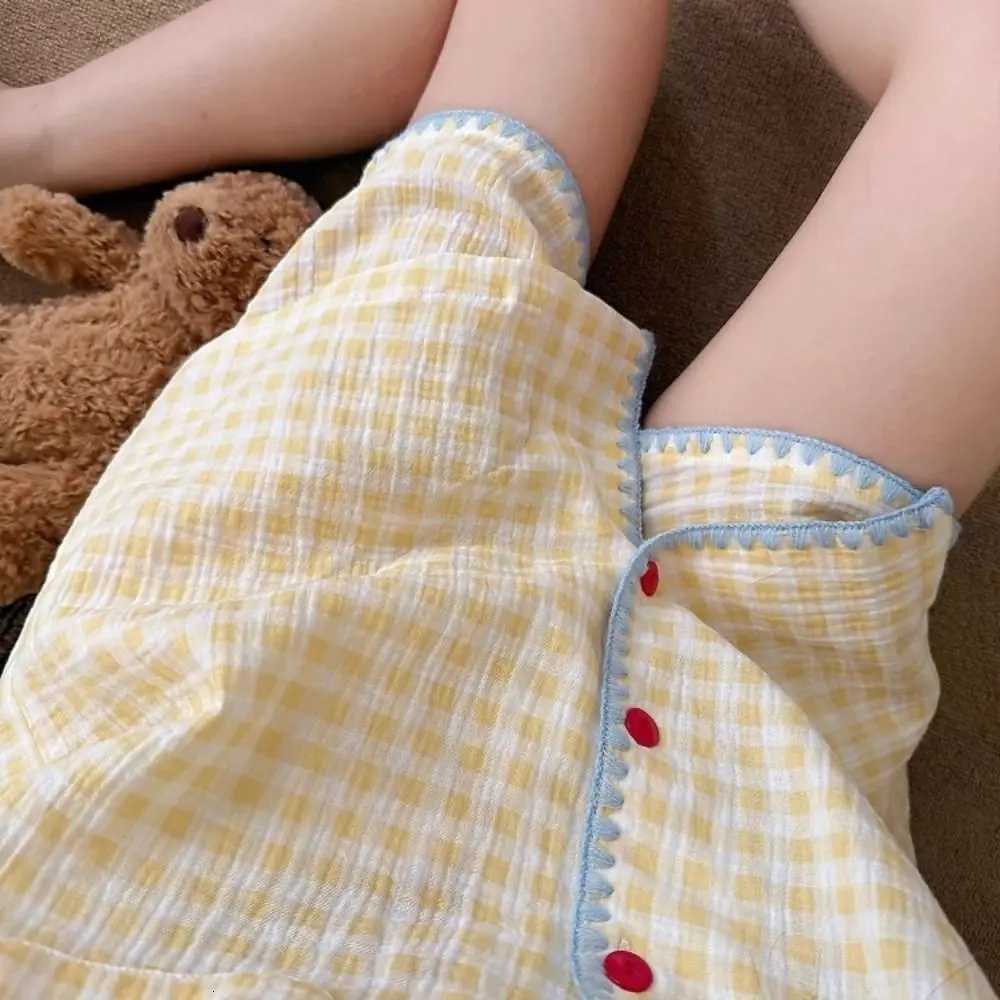 Fashion Sweet Plaid Pajamas Set Summer Thin Lattice 2 Piece Nightwear Home Wear Loose Short Sleeve Pajamas Indoor OutdoorT251014