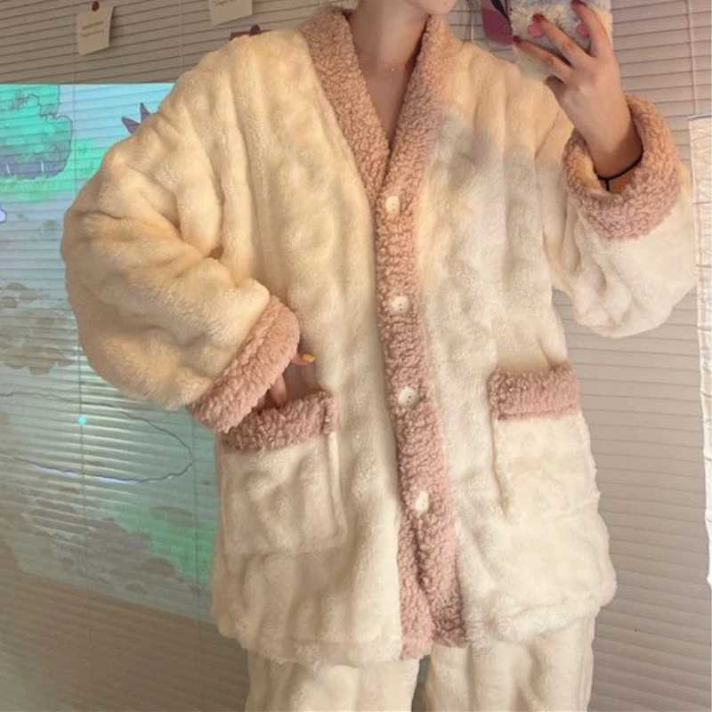 Coral Fleece Pajamas Women New Autumn and Winter 2024 Thickened Fleecelined Graceful Couple Online Celebri Home Wear Set Y251013