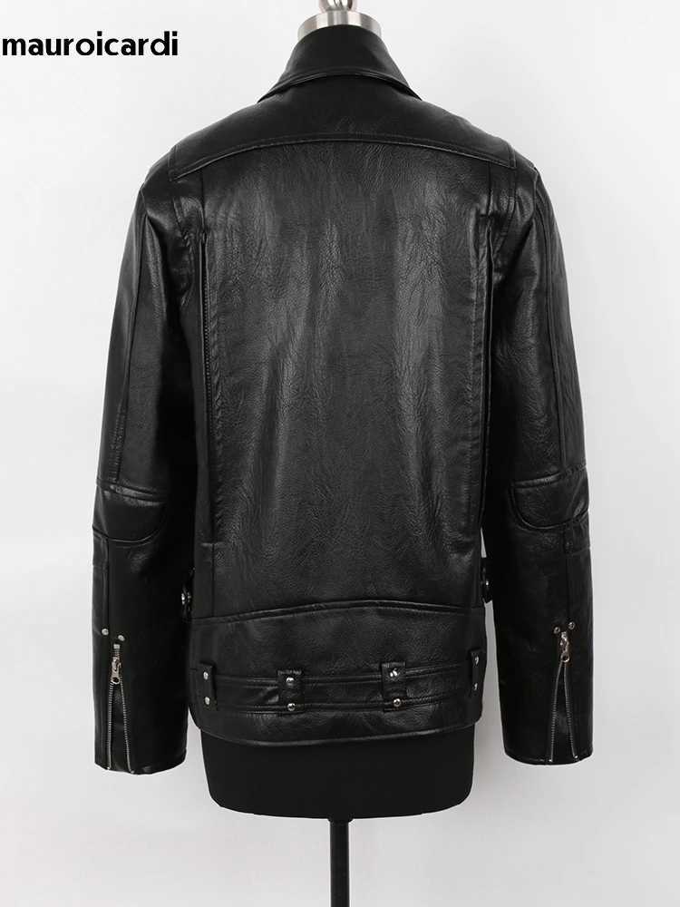 Mauroicardi Spring Autumn Black Pu Leather Biker Jacket for Men Style 2022 Long Sleeve Zipper Plus Size Fashion Men Clothing 5xl J251014