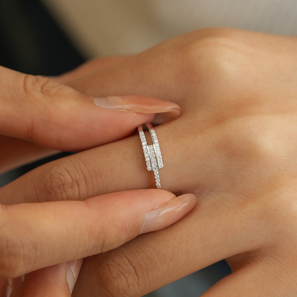 Moissanite Ring S925 Sterling Silver Asymmetric Row Ring Women's Ring diamond ring engagement ring wedding ring for women free shipping