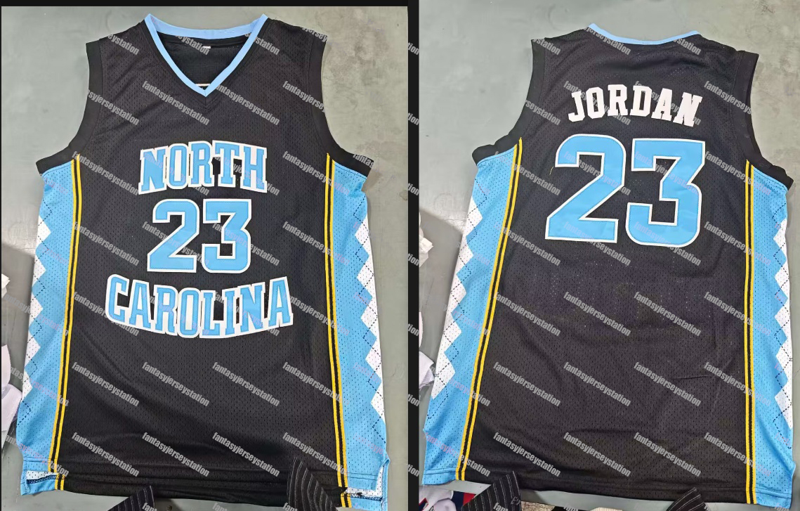 IN STOCK Men College Style 23 Black Basketball Jersey, Polyester Knit Fabric, Crew Neck, Loose Fit, Breathable Stitched Jordan Casual Sports Shirt For Training