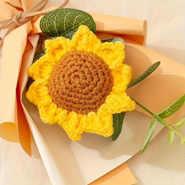 Sunflowers Crochet Flowers Bouquet Knitted Bouquet Crochet Artificial Flowers For Home Wedding Decor Birthday Gift