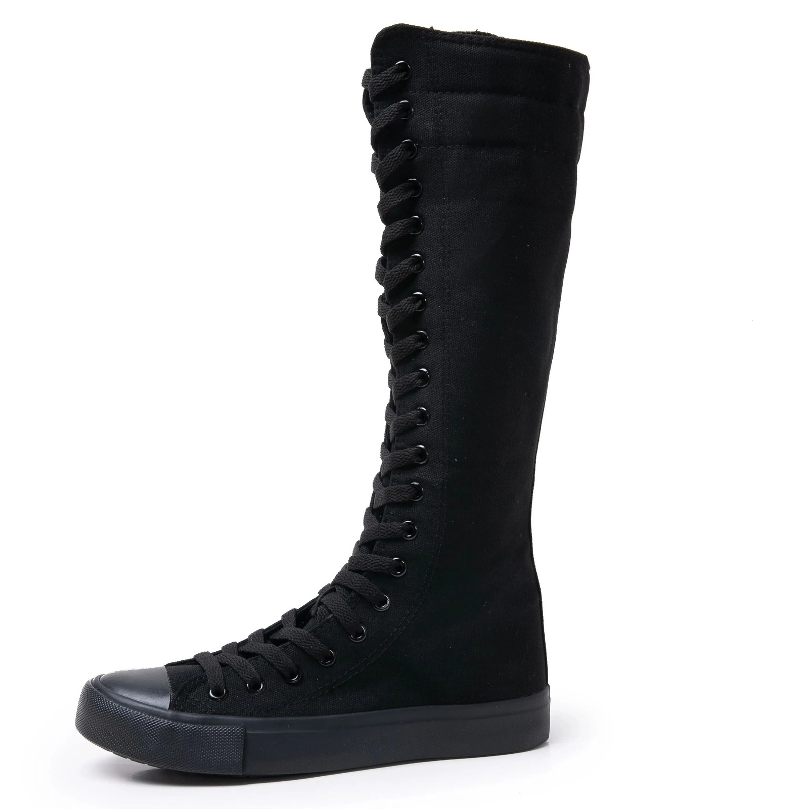 Canvas Long Boots for Women High Top Shoes Lace Up Knee Flats Casual Vulcanized Sneakers Girls 251011