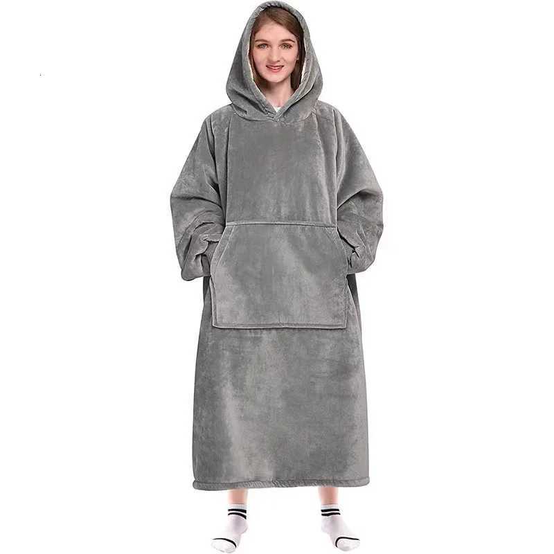 Winter New In Long Hoodie Oversized Loose Pajama Casual Matching Solid Sleepwear Fleece Warm Long Sleeve Top Pullover Homewear Y251013