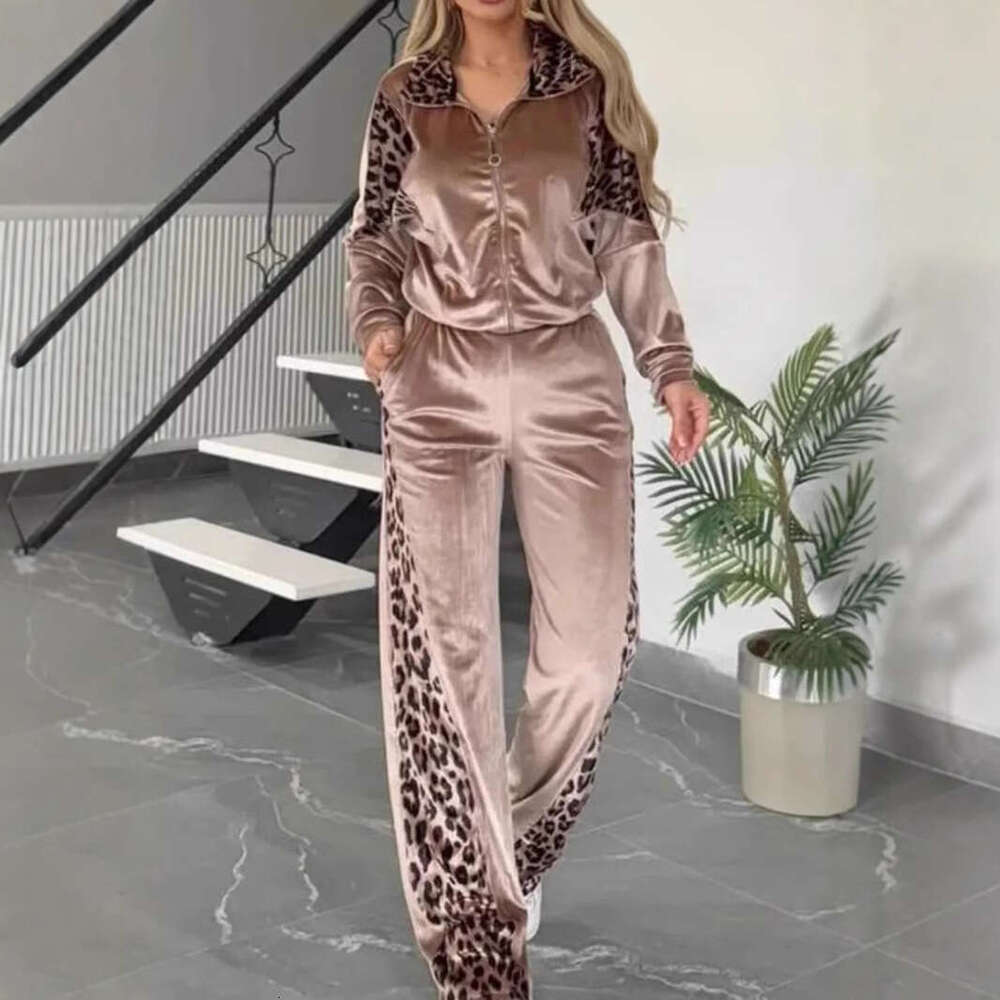 2025 Latest Hot-Selling Cross-Border European and American New Leopard Print Color-Block Pants Long Sleeve Homewear Set - view 3