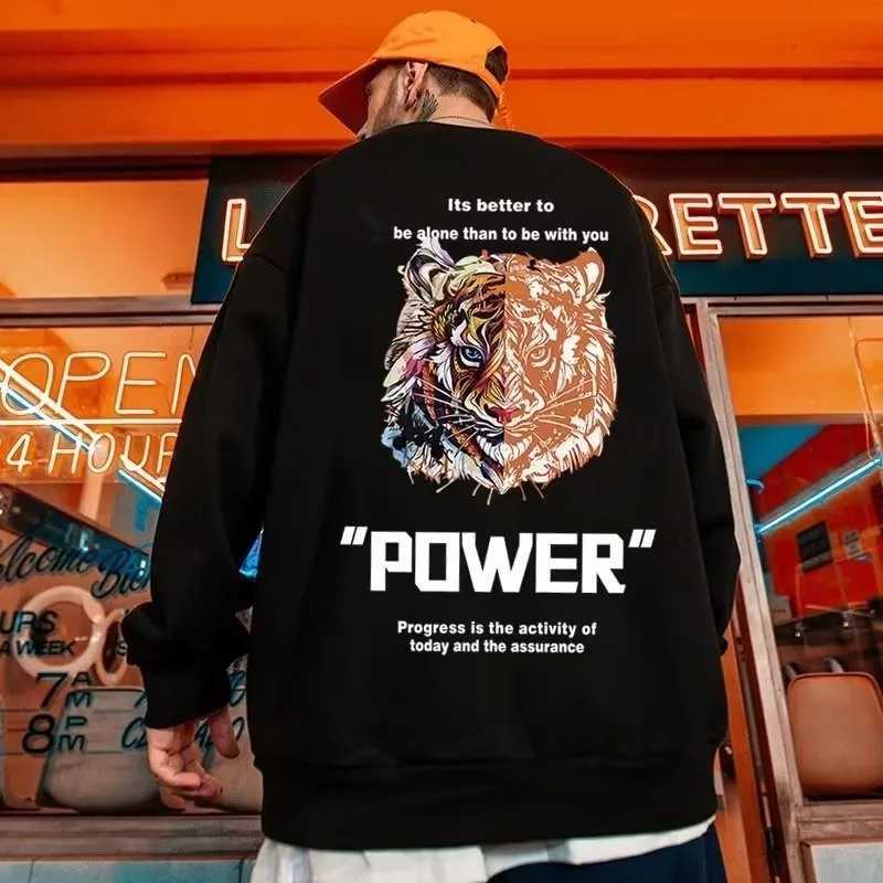 M8XL Men Oversized Sweatshirts Fashion Loose American Retro Tiger Print Sweatshirts Long Sleeve Plus Velvet Couple Clothes J251014