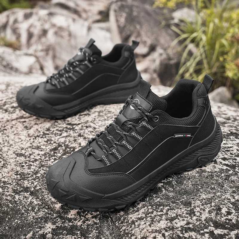 Outdoor Mens Hiking Shoes Comfy Leather Trekking Sneakers Man Laceup Platform Camping Shoes For Men AntiSlip Walking Shoes C251014