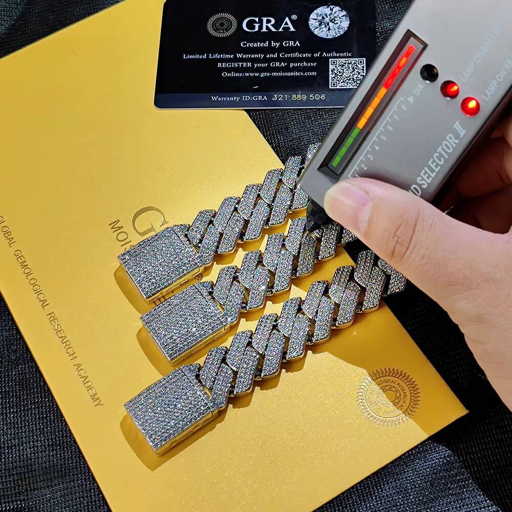 20MM Hip Hop Jewelry D Color VVS1 Diamond Moissanite Cuban Link Bracelet 925 Silver Cuban Link Chain Fashion Bracelet for Women