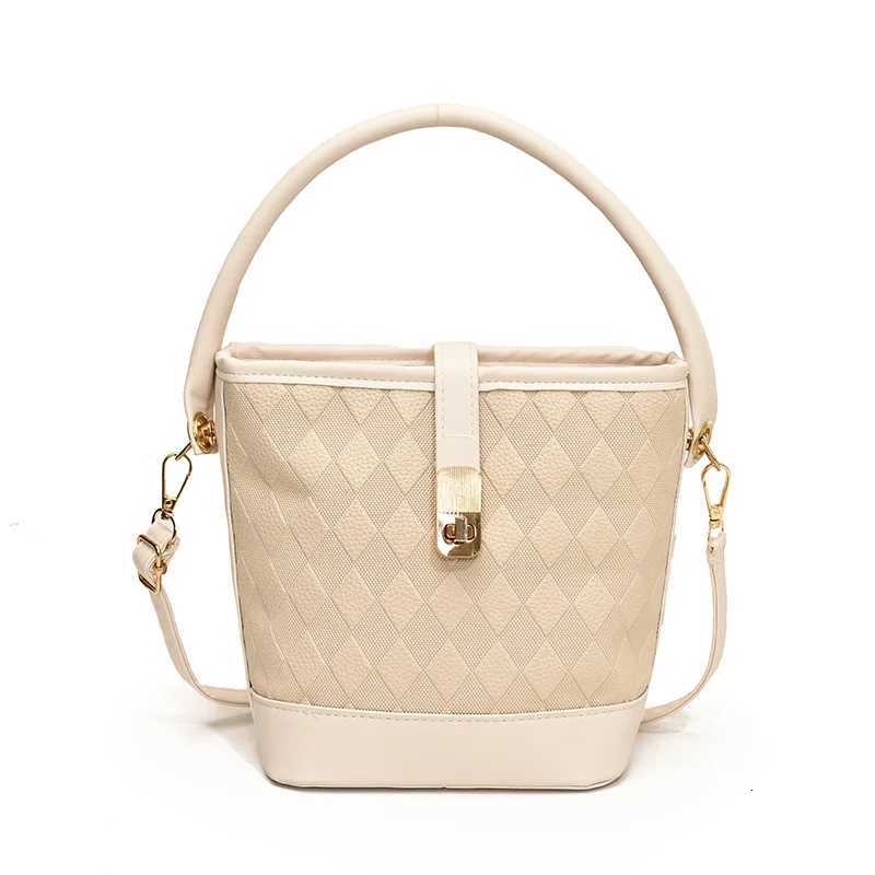 Luxury Designer Lock PU Ctrast Color Plaid Wens Handbag Casual Crossbody Bag Bucket Tote D251014