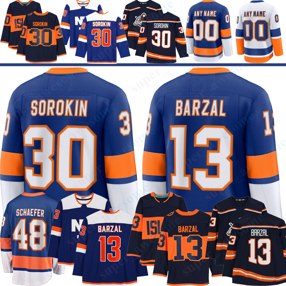 #13 Mathew Barzal ny hockey jersey islanderses jersey #48 Matthew Schaefer Bo Horvat Mike Bossy Alex Romanov Simon Holmstrom Varlamov Boqvist Ilya Sorokin jerseys