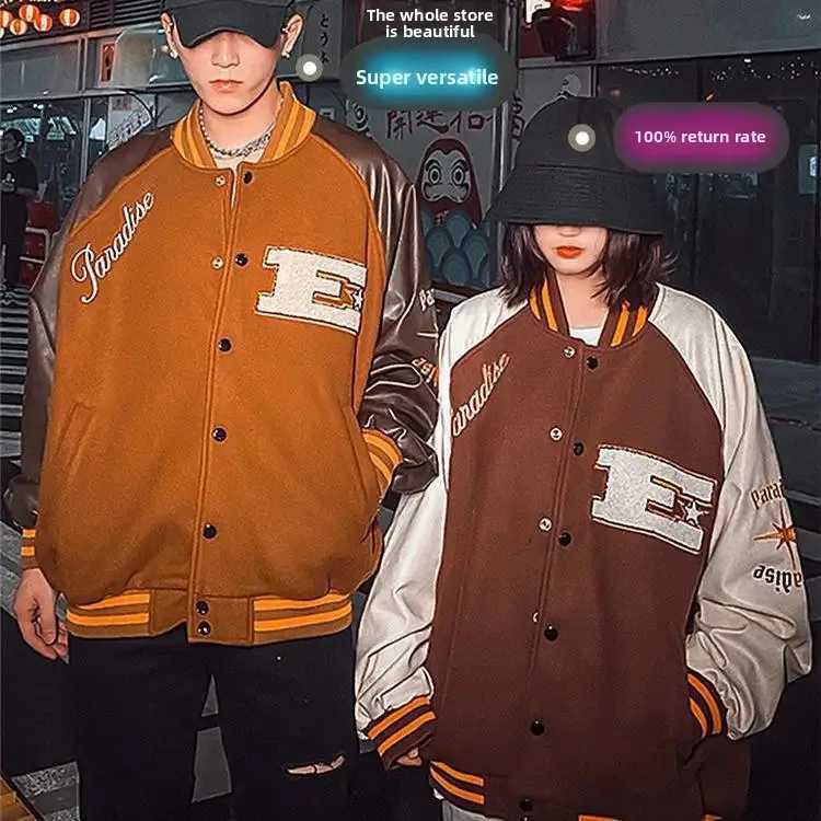 Hot Sale Of The Season Spring Autumn American Retro Patchwork Embroidery Jacket Mens Trendy Oversize Baseball Coat Loose Fit Fu J251014