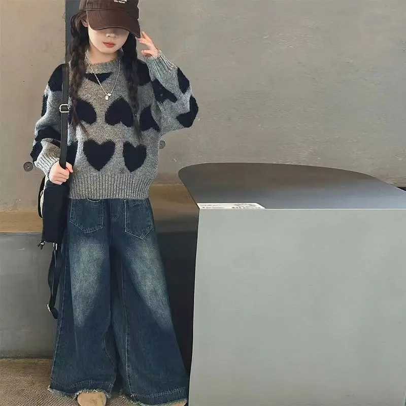 s Autumn Winter 2025 Korean Style Heart Print Knit Sweater s Pullover Trendy W251014