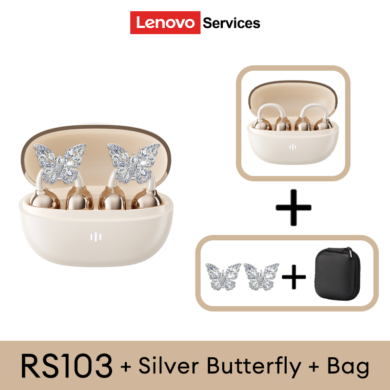 LenovoServices Butterfly Earring Bluetooth 6.0 Clip-On Earphones High-Fidelity Low-Latency RS103 Open Wireless Gaming Headset Ergonomic Design Ear hoo
