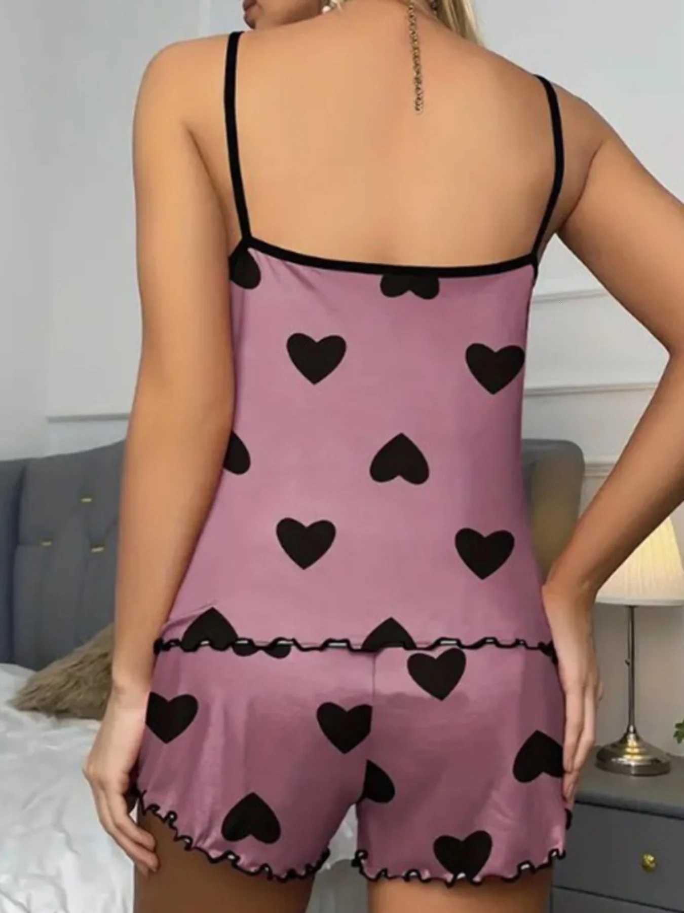 Women Sleepwear Summer Twopiece Pajamas Set Casual Leopard Printed Camisole Tops and Shorts Homewear Suit LoungewearT251014