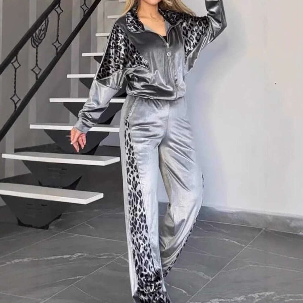 2025 Latest Hot-Selling Cross-Border European and American New Leopard Print Color-Block Pants Long Sleeve Homewear Set - view 4