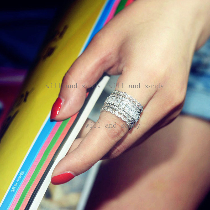 Vintage Princess Cubic Zirconia Wide Wedding Band CZ Full Diamond Gemstone Ring for Women Eternity Statement Cocktail Ring Engagement Promise Designer