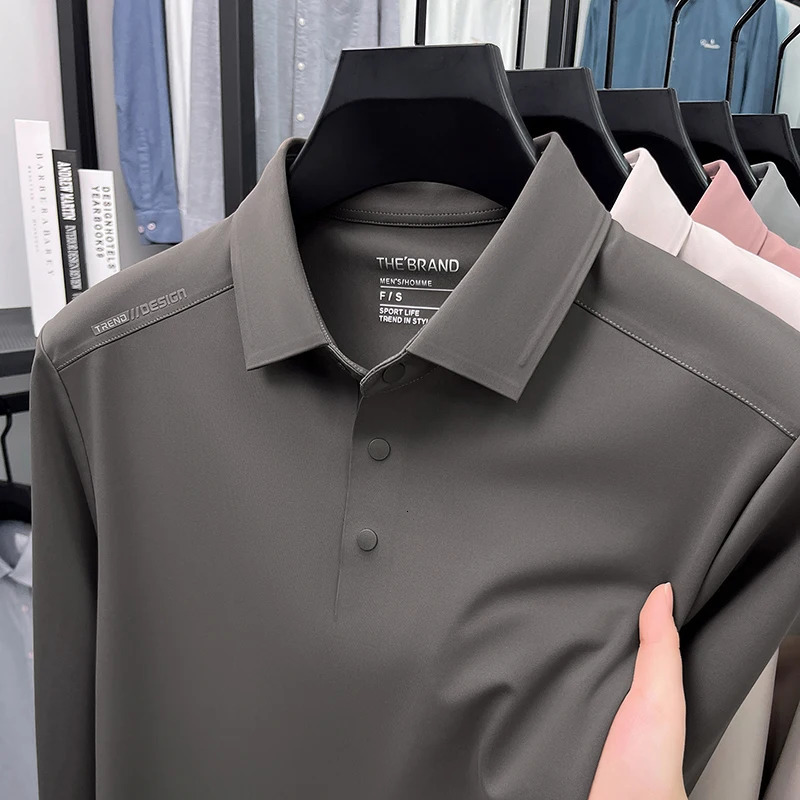 Mens long sleeved Tshirt for spring and autumn 2025 item flip collar casual business polo shirt mens top 251011