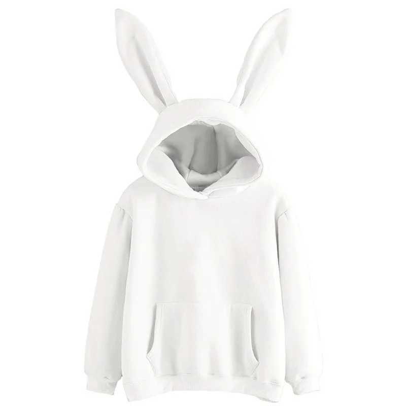 2025 autumn and winter new womens cloing Harajuku Wei hooded rabbit hoodie solid color loose casual womens top womens coat W251014