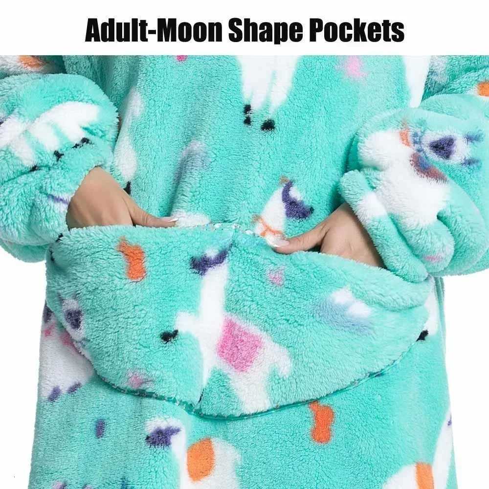 Super Long Oversized Winter Sherpa Blanket Plush Flannel Warm Family Matching Hoodie Halloween Homewear Avocado Women Sweatshirt Y251013