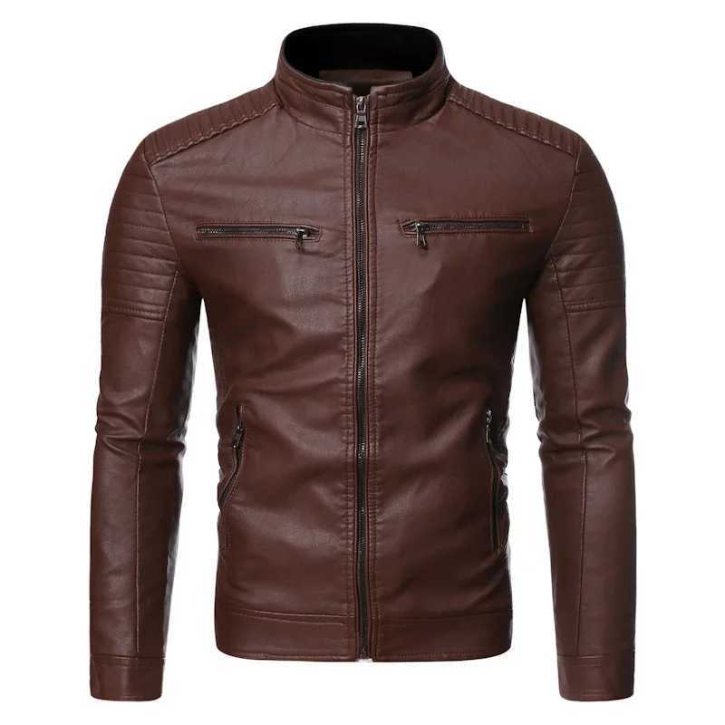 Mens leather jacket 2025 new spring and autumn thin style stand collar striped PU leather jacket motorcycle leather jacket J251014