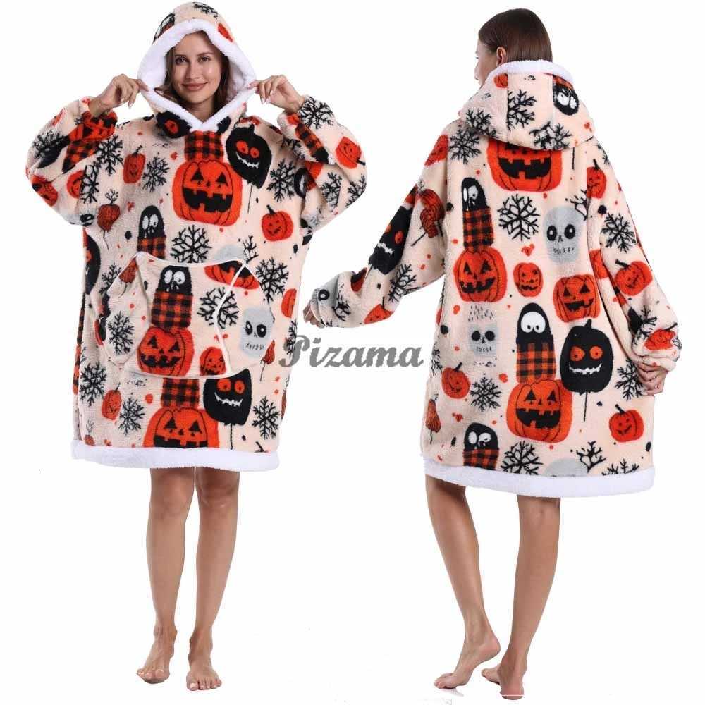 2025 Christmas Winter Warm TV Blankets for Women Oversized Leopard Animal Halloween Cosplay Hooded Sweatshirts Adult Soft Robes Y251013