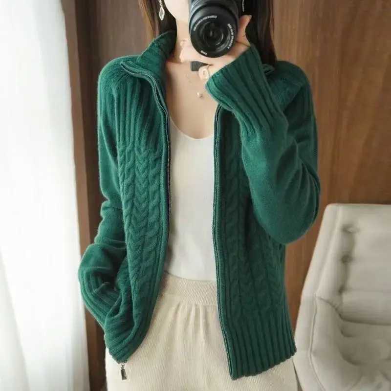 Sweater Knitting Ladies New Zipper Stand Collar Coat Autumn Winter Temperament Screw read Loose Cardigan Womens Fashion Tops W251014
