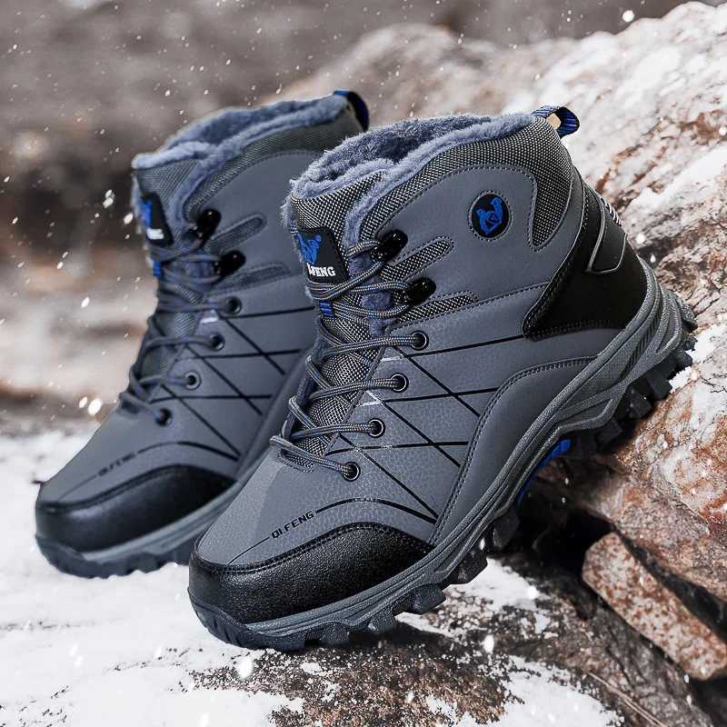 Mens Hiking Shoes Plus Size Outdoor Mid Top Casual Anti Slip Plush Warm Shoes Fashion Classic Cushioning Lace Up Walking Boots C251014