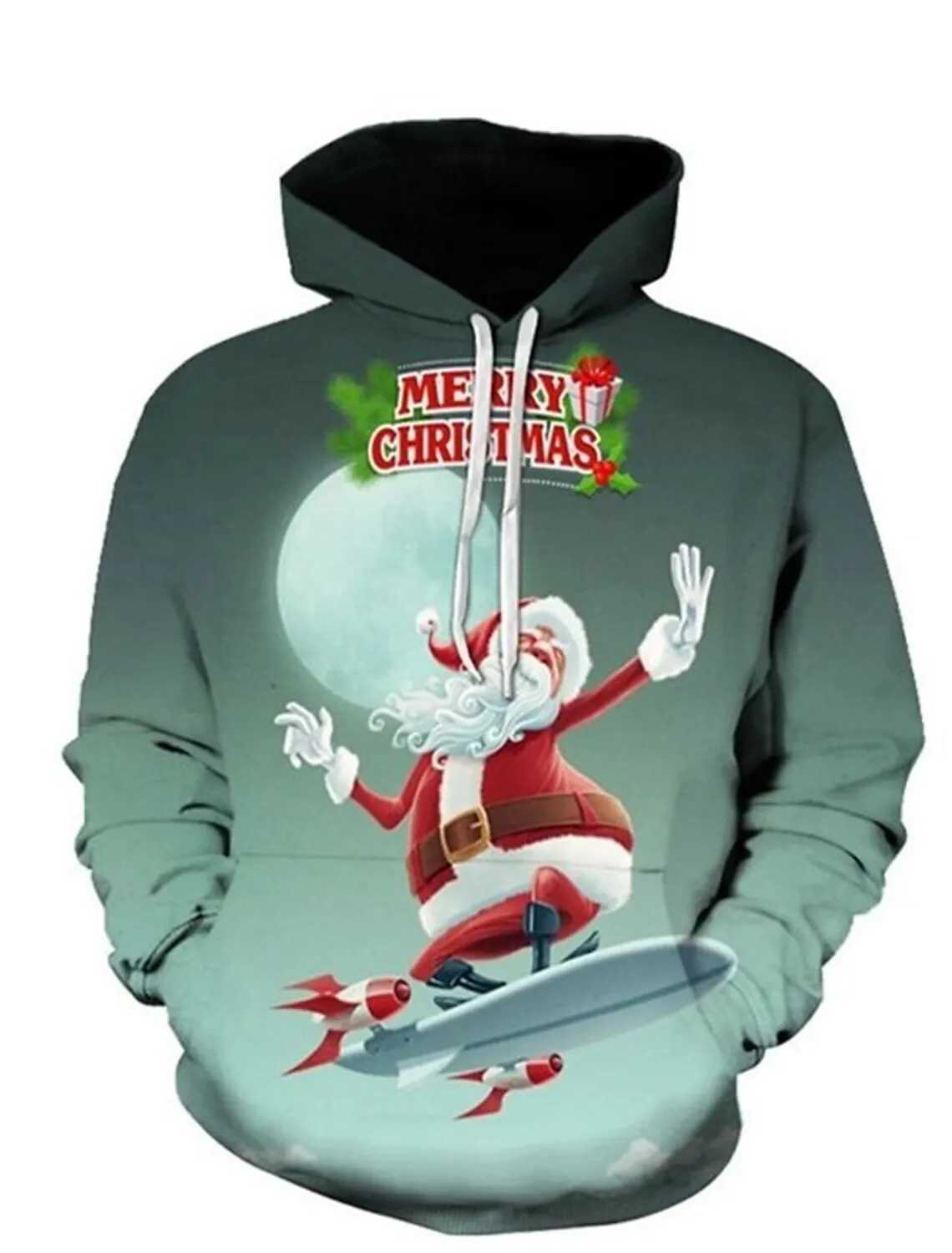 3D Santa Claus Print Mens Hoodie Autumn Winter Christmas Elements Fashion Sweatshirt Outdoor Street Christmas Party Men Clothes J251203