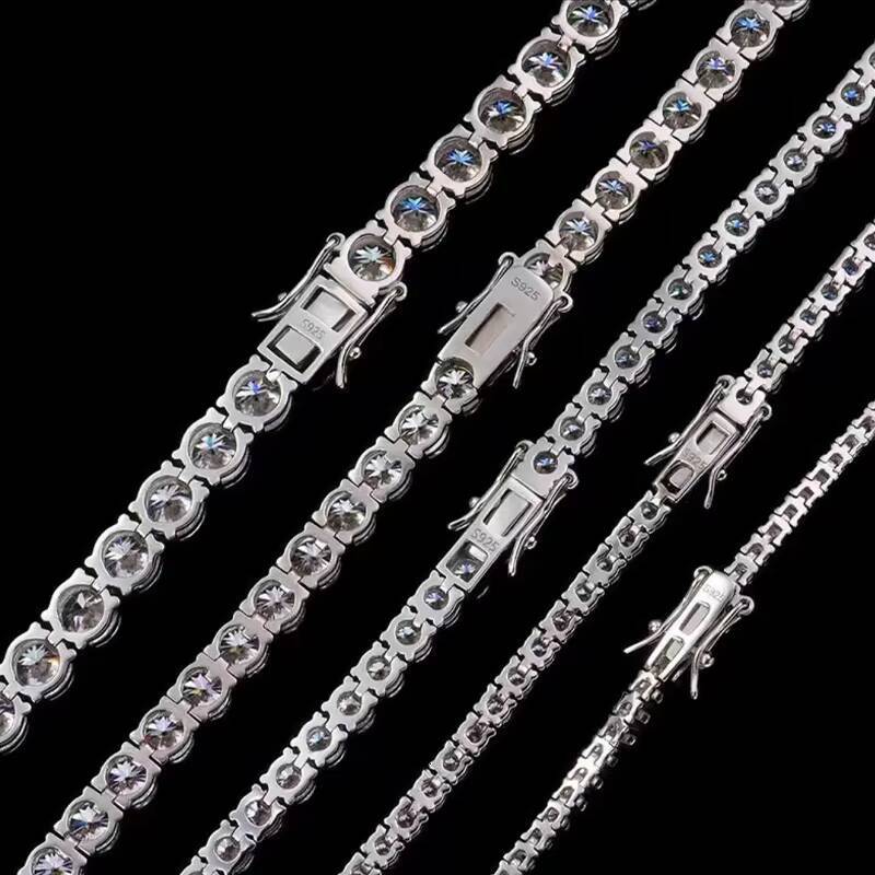 Wholesale 925 Silver 3MM Hip Hop Tennis Chain Necklace VVS Certified Moissanite Diamond Jewelry with GRA Certificate