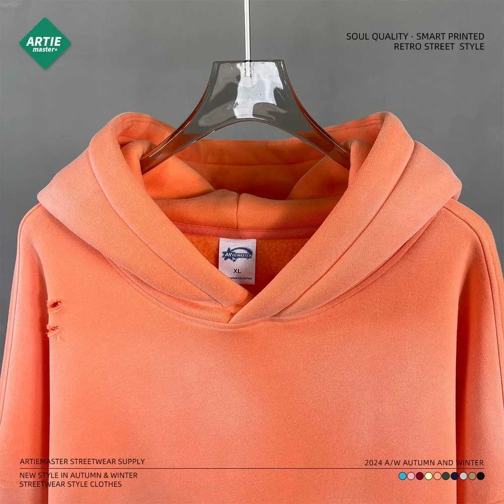 Trendy Men Washed 360gsm Fleece Hoodies Unisex Oversized Warm Paint Distressed Hooded Pullovers Winter Coat J251014