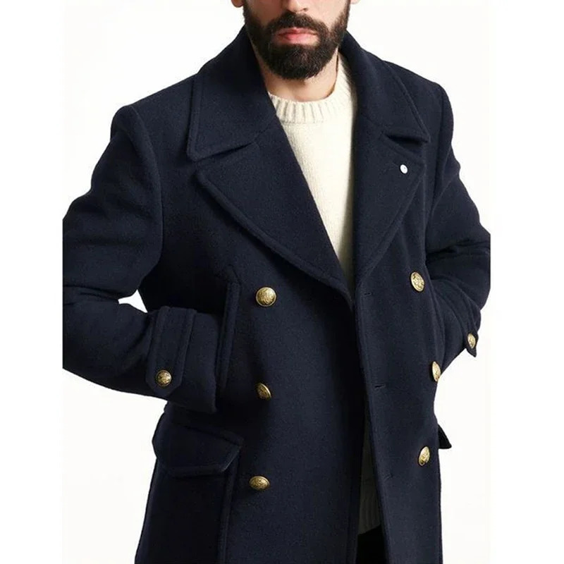 Spring Vintage Woolen Trench Mid Coats Men Casual Buttonup Lapel Jacket For Mens Office Outdoor Outfits 251010 - view 5