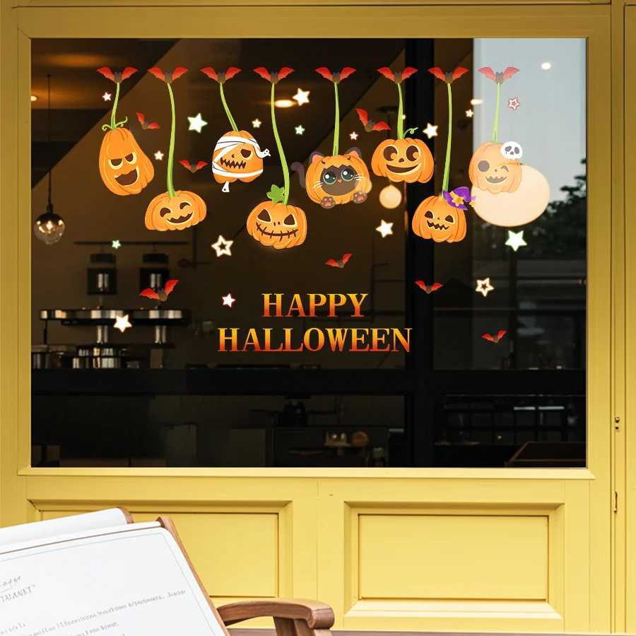 1 Sheet of 45Cm65Cm Christmas Decorative Window Stickers Pumpkin Glass Stickers Holiday Party Atmosphere Scene Layout Electrostatic Window Flower Door