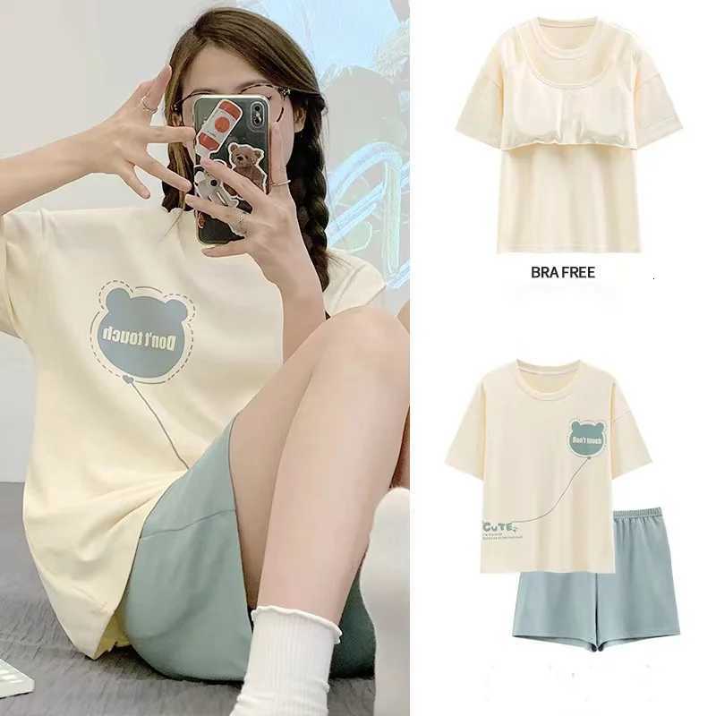 Womens Pajamas With Chest Pads TwoPiece Summer Models Of New ShortSleeved Shorts Casual And Comfortable Homewear SuitT251014