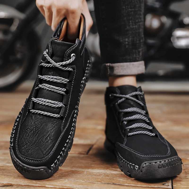 Mens Handstitched Boots Plussize Casual Shoes Comfortable Soft Ankle Boots Outdoor Nonslip Wear Boots C251014