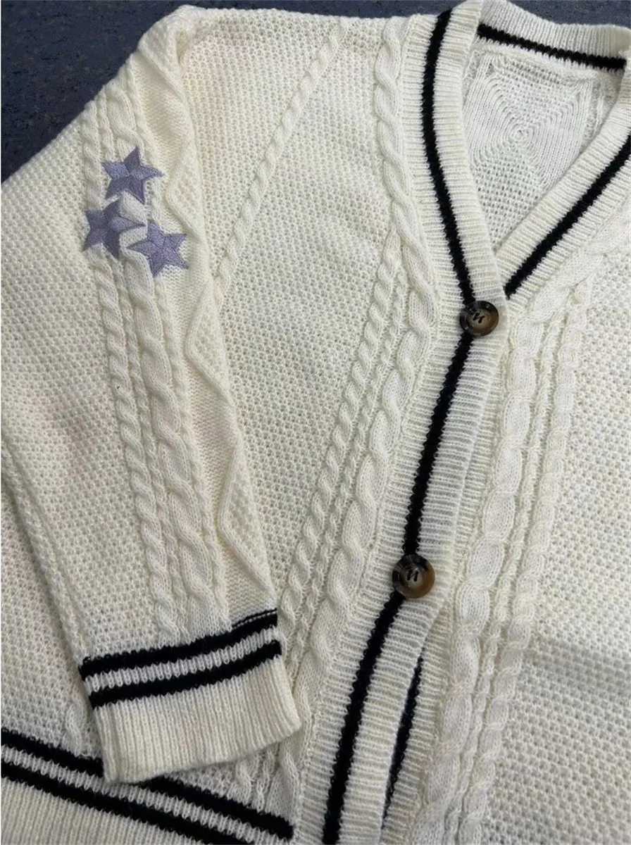 Bla Cute Lantern Sve Knitted Cardigan Embroidered Button Down Cable Knit Sweater Women Autumn Winter Vintage Vne Outfit W251014