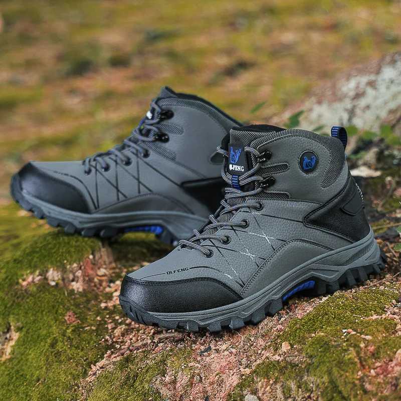 Mens Hiking Shoes Plus Size Outdoor Mid Top Casual Anti Slip Plush Warm Shoes Fashion Classic Cushioning Lace Up Walking Boots C251014